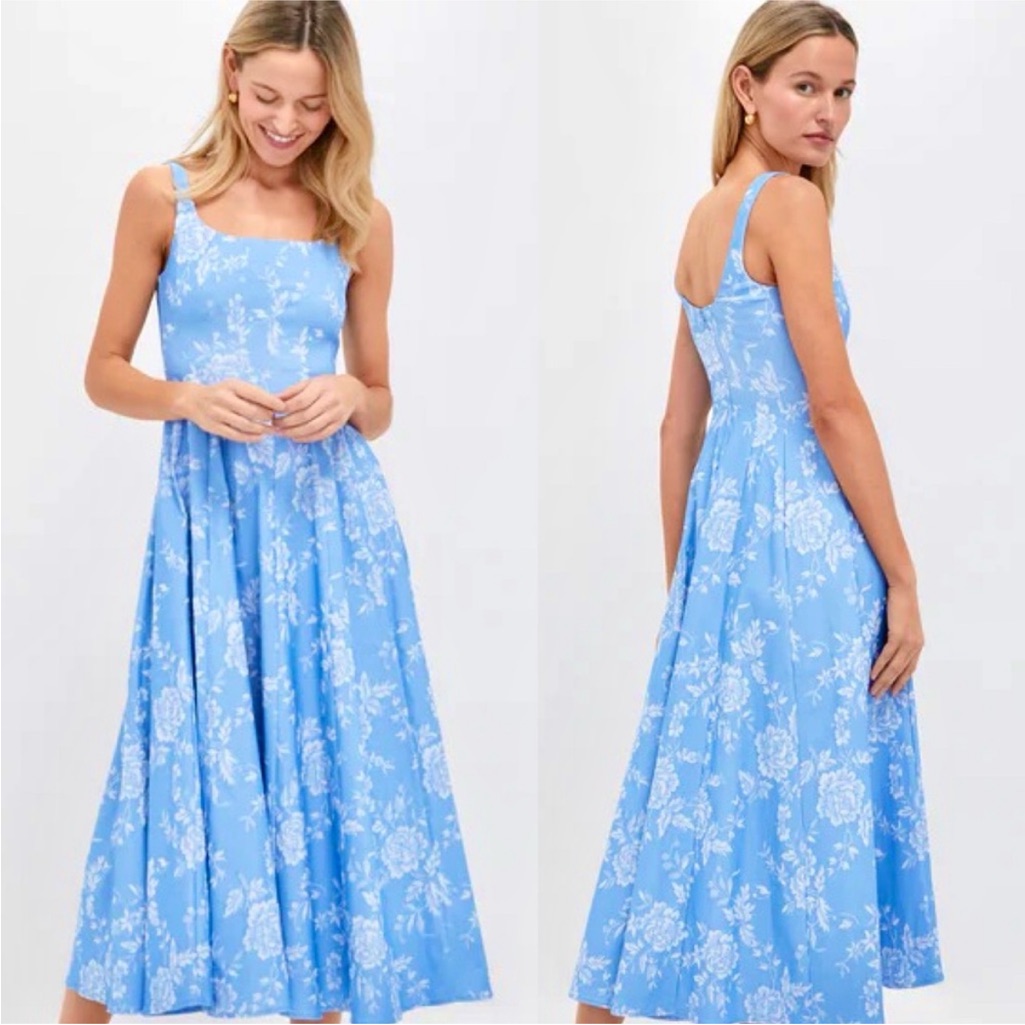 Staud Light Blue Floral Midi Dress